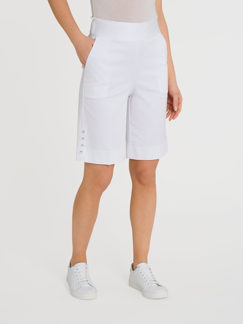 Ragno Satin Power Bermuda con Bottoni Bianco Shorts
