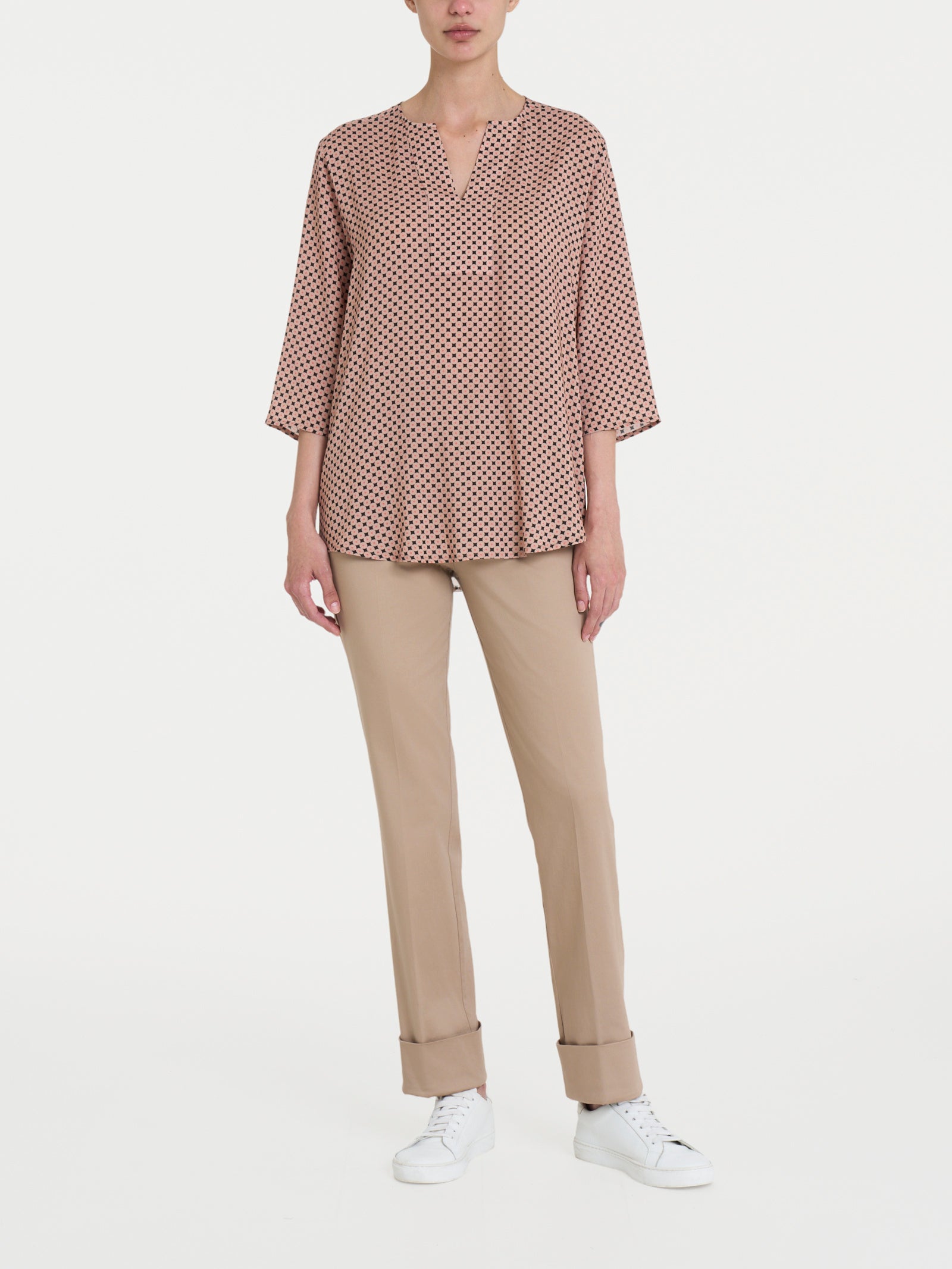 Ragno Ecoseta blusa scollo V micro fantasia Nero