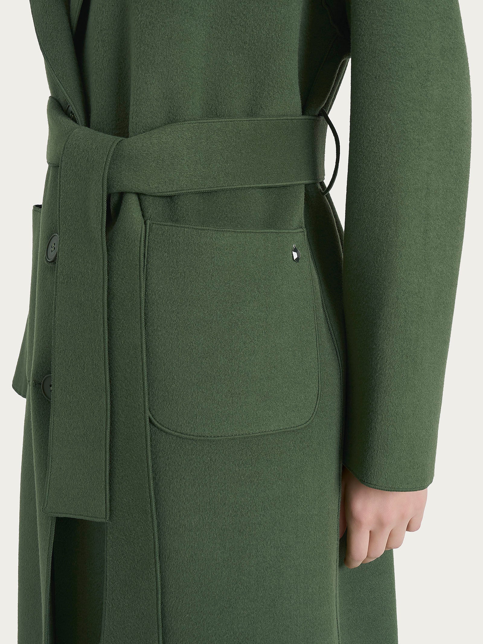 Ragno Vegan Wool Cappotto Lungo cappotto Bronze Green cintura