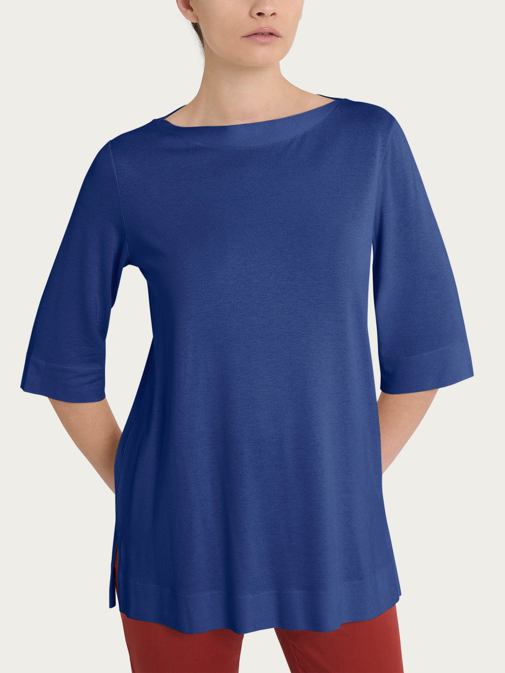 Ragno Maglia Manica 3/4 Viscosa Crepe Blu Mirtillo