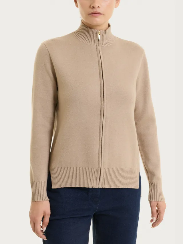 Ragno Super Soft cardigan zip asimmetrico Cammello