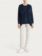 Ragno Crepe Lurex Cardigan Bleu aperto senza bottoni