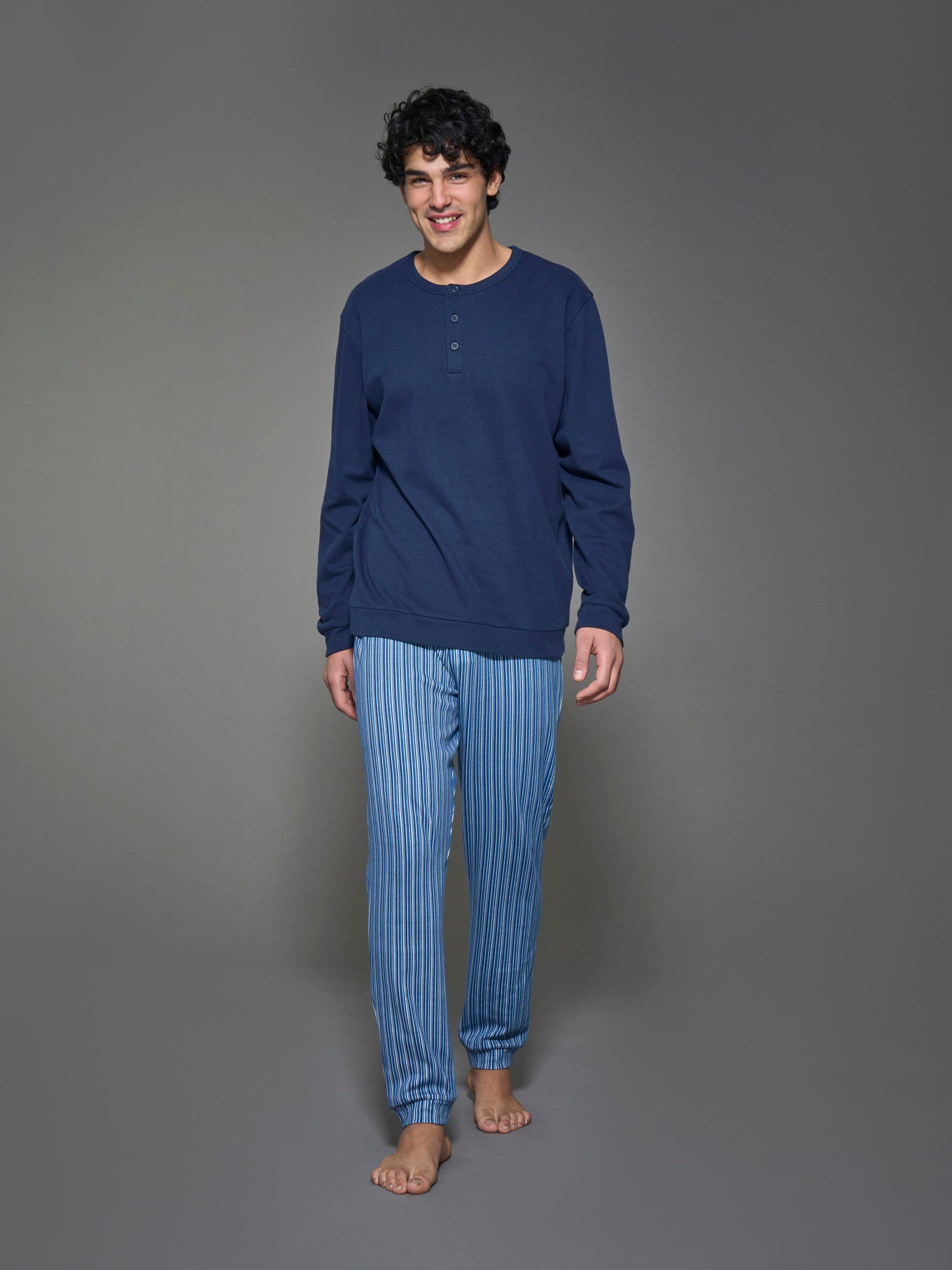 Ragno Sport Pigiama Lungo Serafino cotone navy blazer