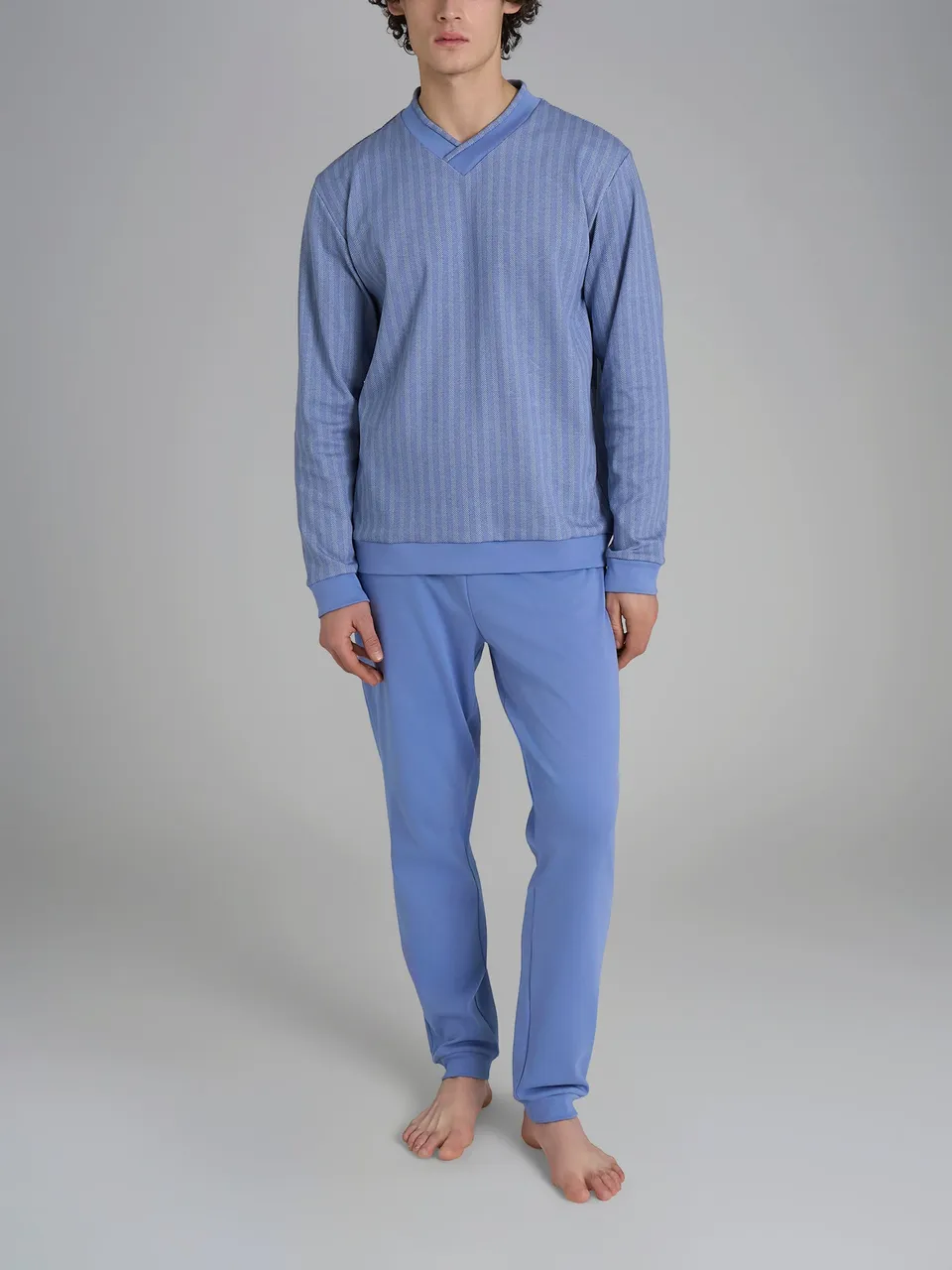 Ragno Pigiama Lungo Scollo V Interlock Cotone Colony Blue