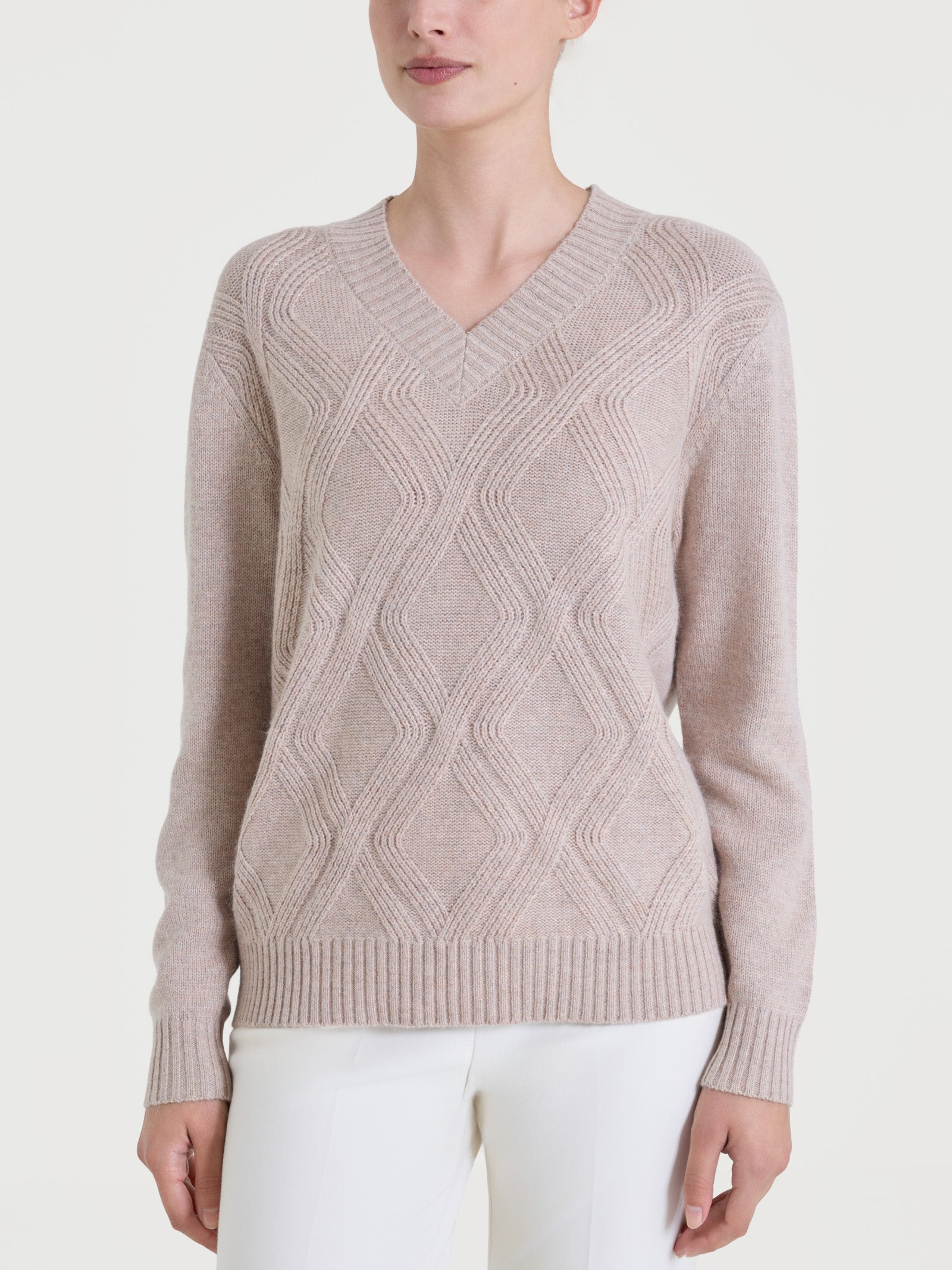 Ragno Four Seasons maglia scollo V trecce Zenzero Mel.
