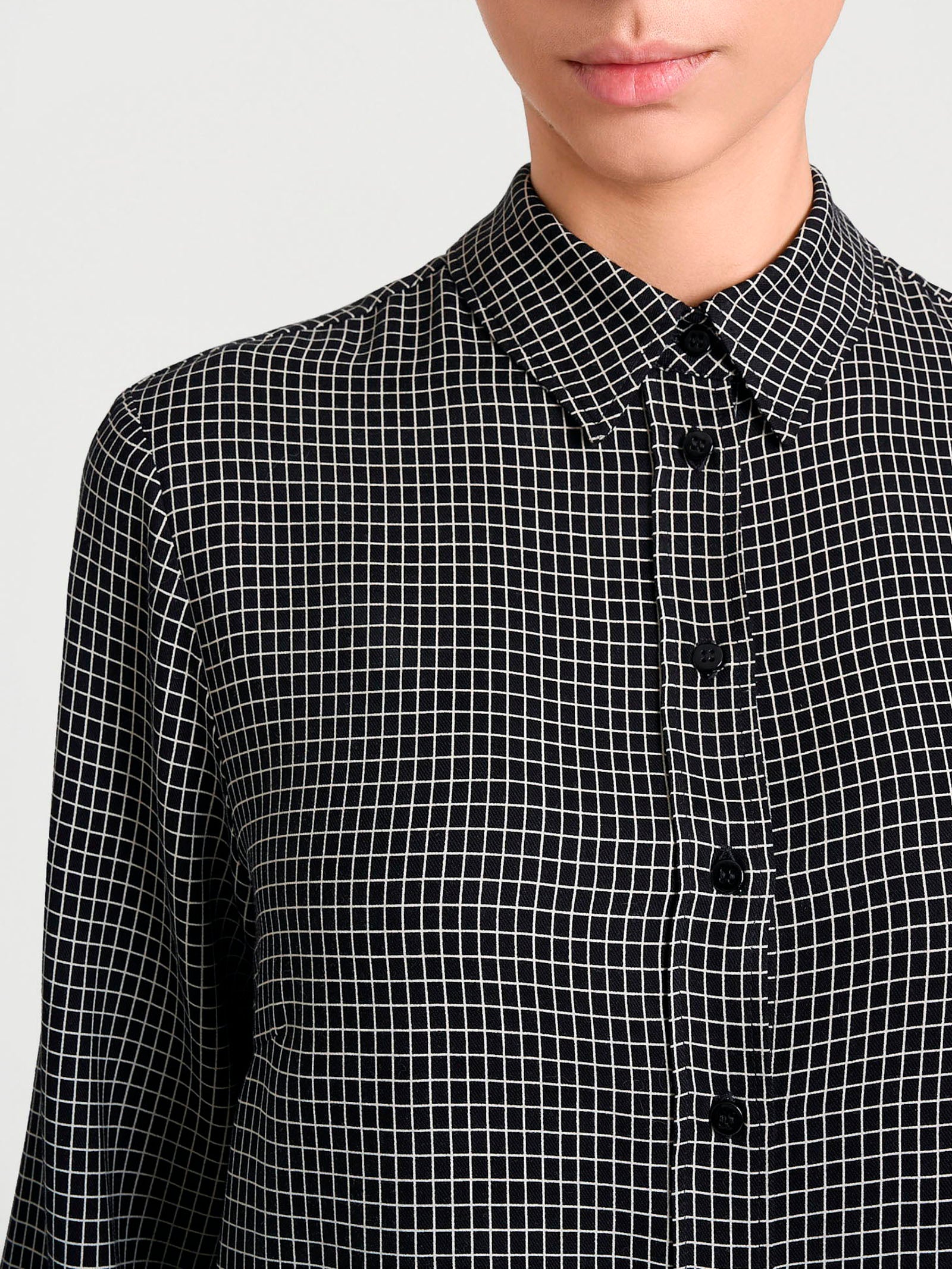 Ragno EcoSeta micro check camicia nero viscosa