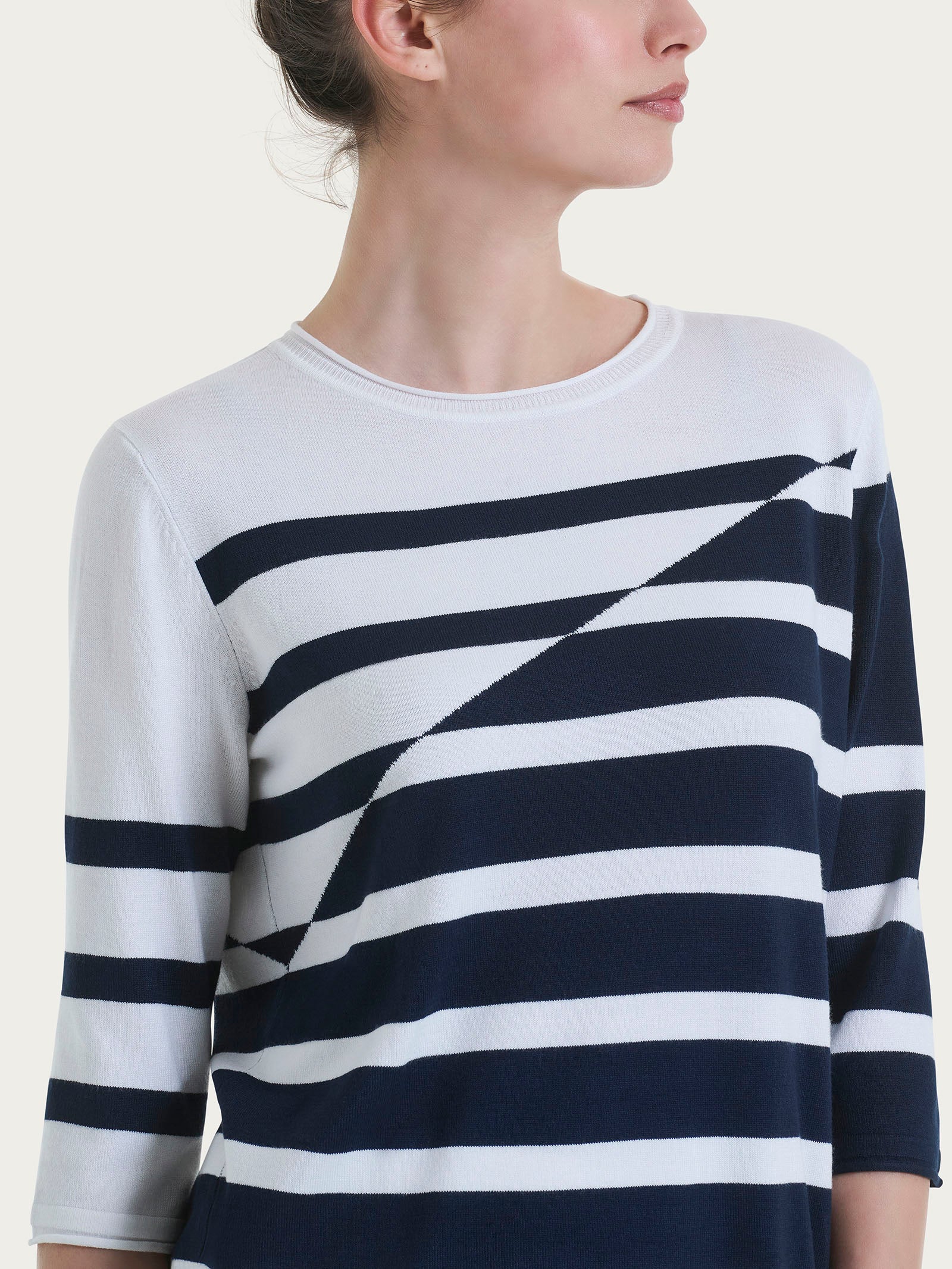 Ragno Summertime Maglia Girocollo Righe Manica 3/4 Bianco