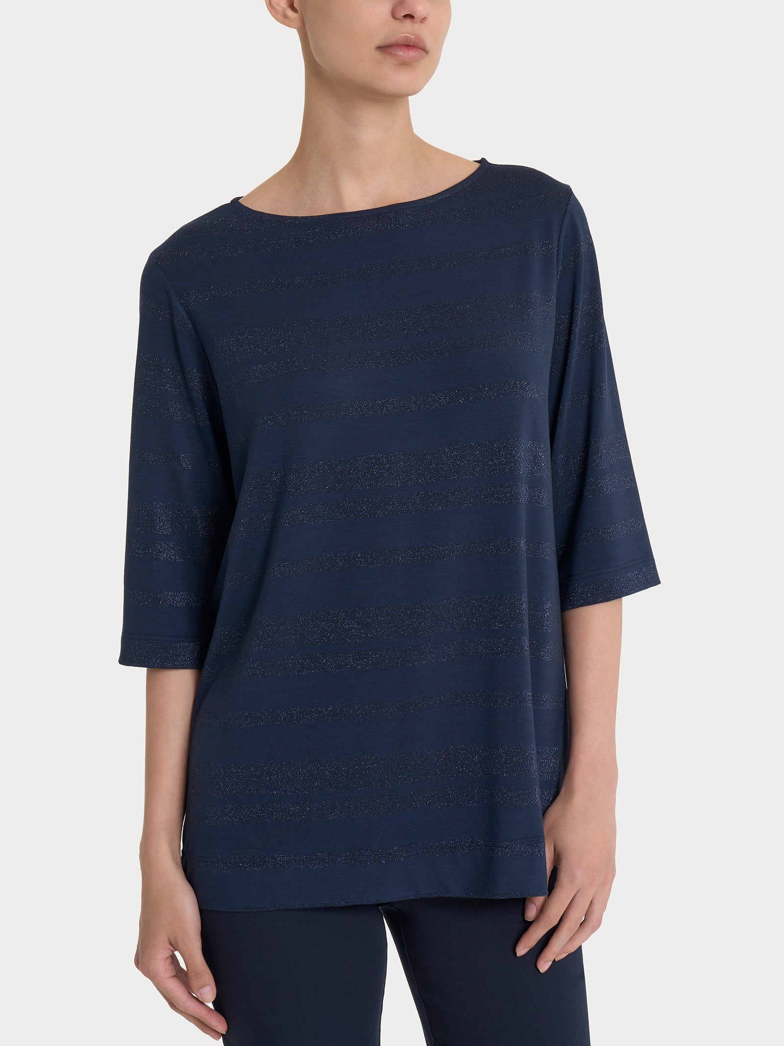 Ragno Perfetta maglietta righe viscosa lurex blu Bleu