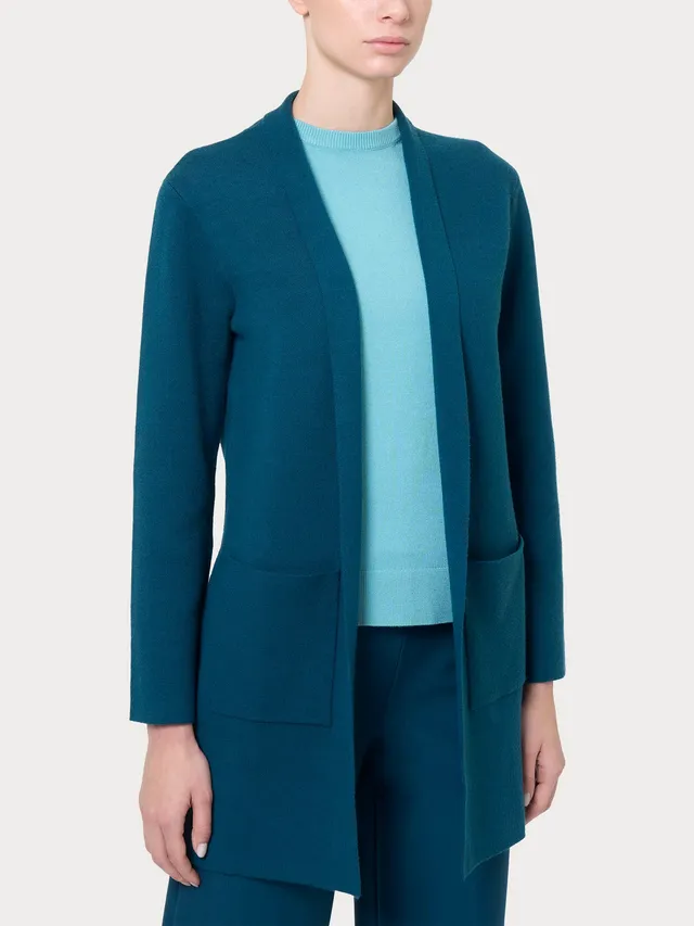 Ragno Super Soft Cardigan Lungo Aperto Blu con Tasche