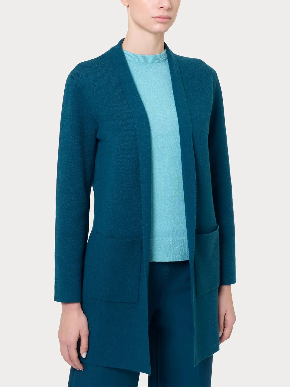 Ragno Super Soft Cardigan Lungo Aperto Blu con Tasche