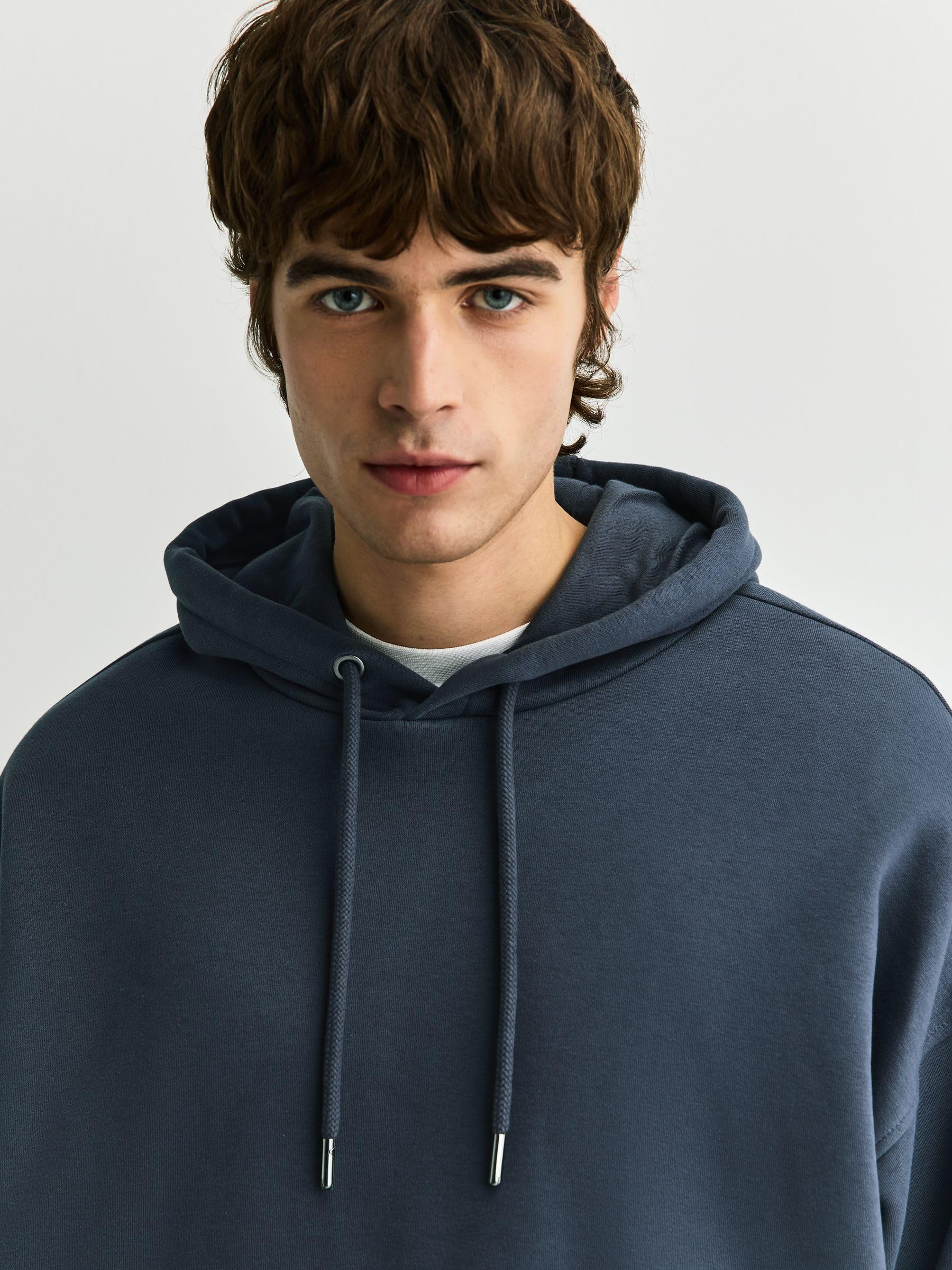 Next felpa con cappuccio uomo jersey cotone pesante oversize steel blue M