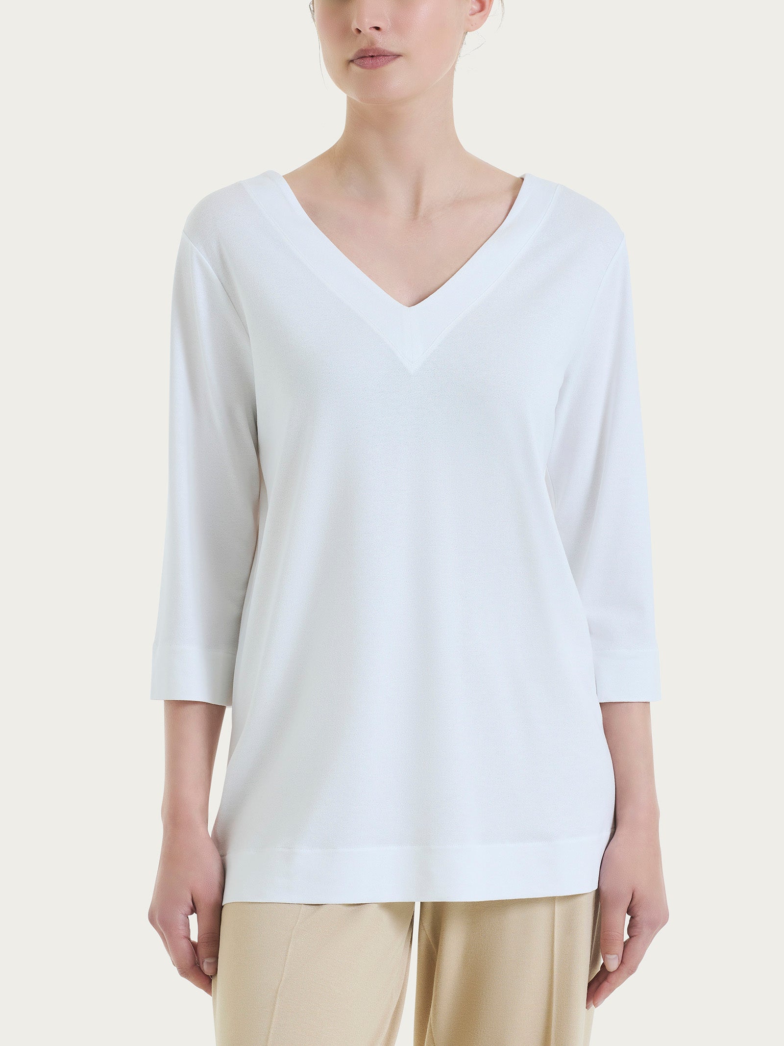 Ragno Viscosa Summer Maglietta Donna Bianco Doppio Scollo V