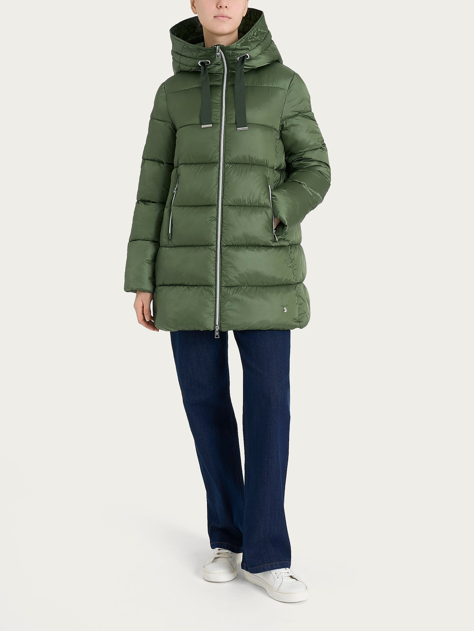 Ragno piumino lungo con cappuccio vegan down bronze green
