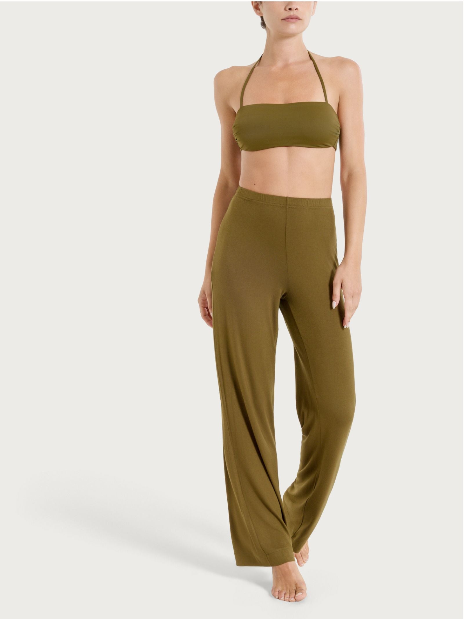 Ragno Beachwear Pantalone ampio viscosa jersey Dark Olive