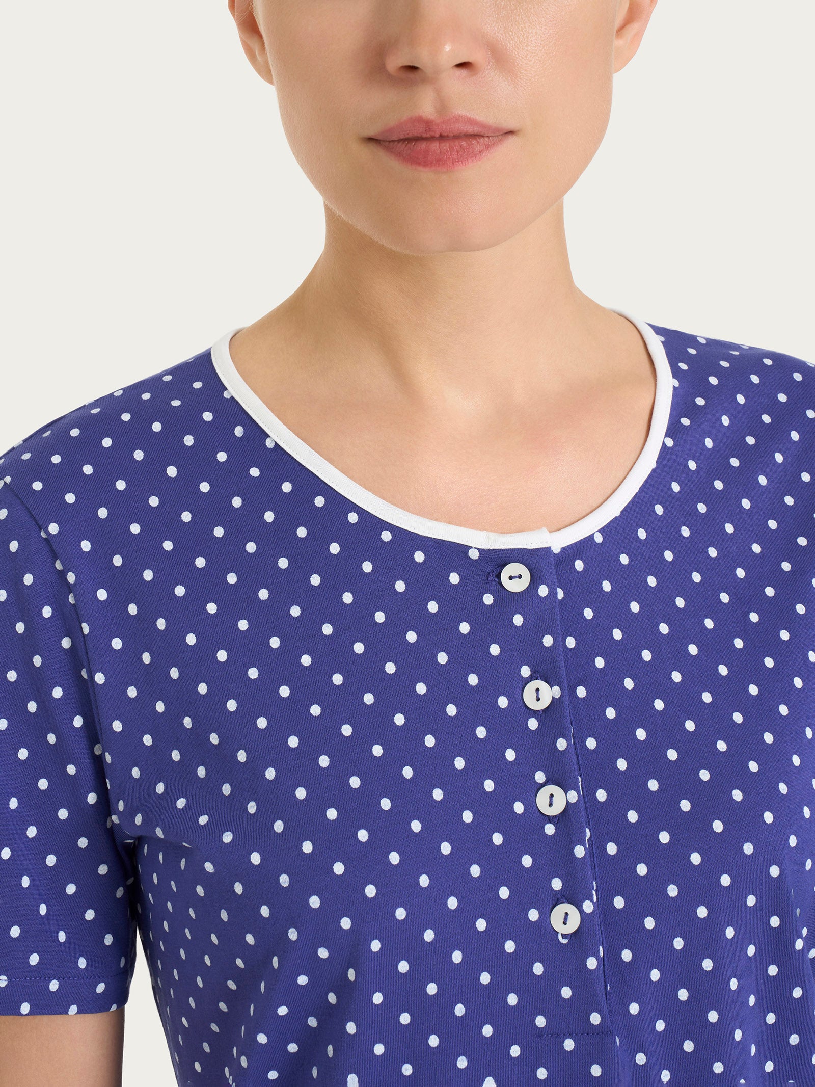 Ragno Sweet Emotion Pigiama Serafino Pois Navy Blue Cotone