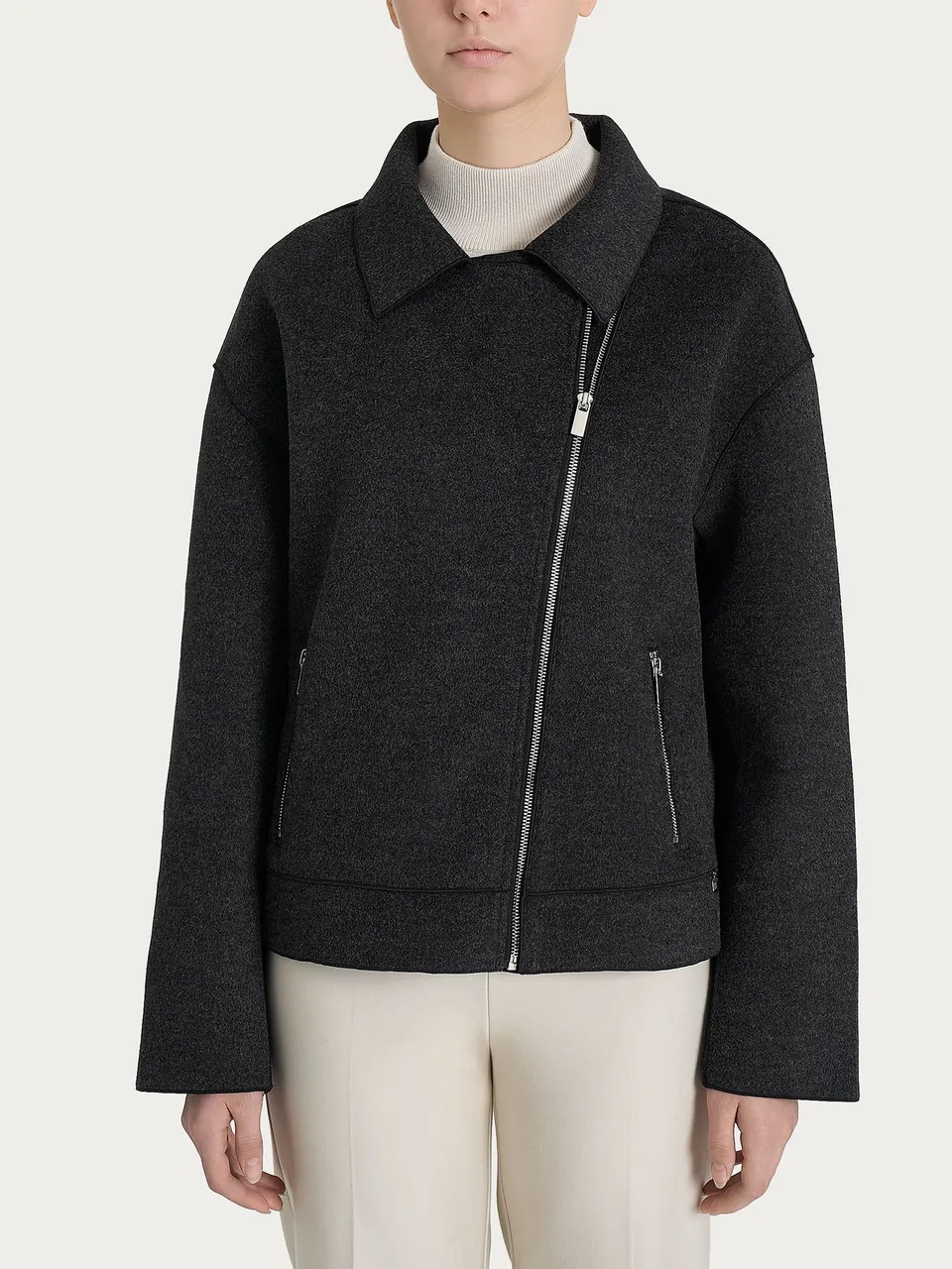 Ragno Vegan Wool Giacca Chiodo scura con zip