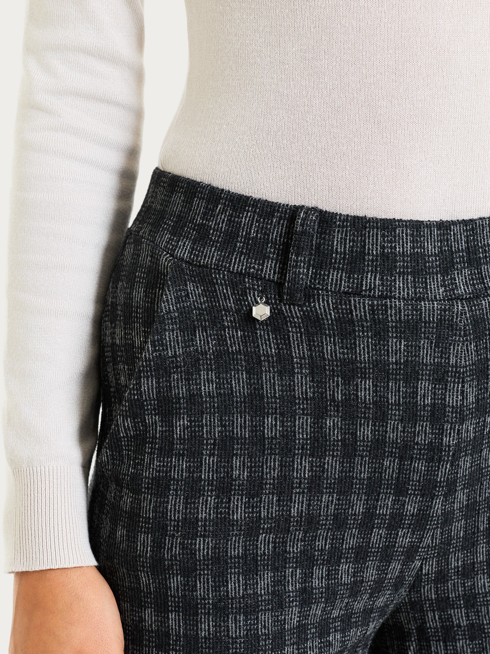 Ragno Eco Jacquard Pantalone Ampio Caviglia Fantasia Nero Lana