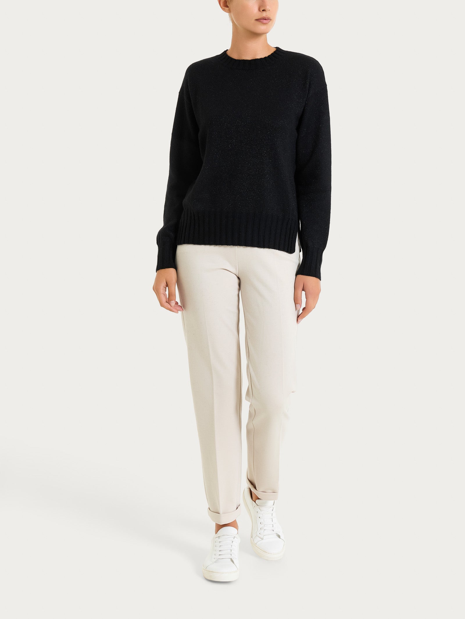 Ragno Natural Soft Lurex maglia girocollo nero manica lunga