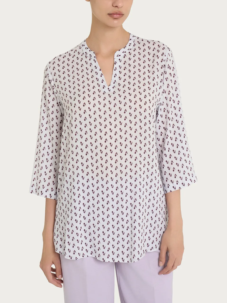 Ragno Ecoseta blusa scollo V tulipani Dawn Blue viscosa