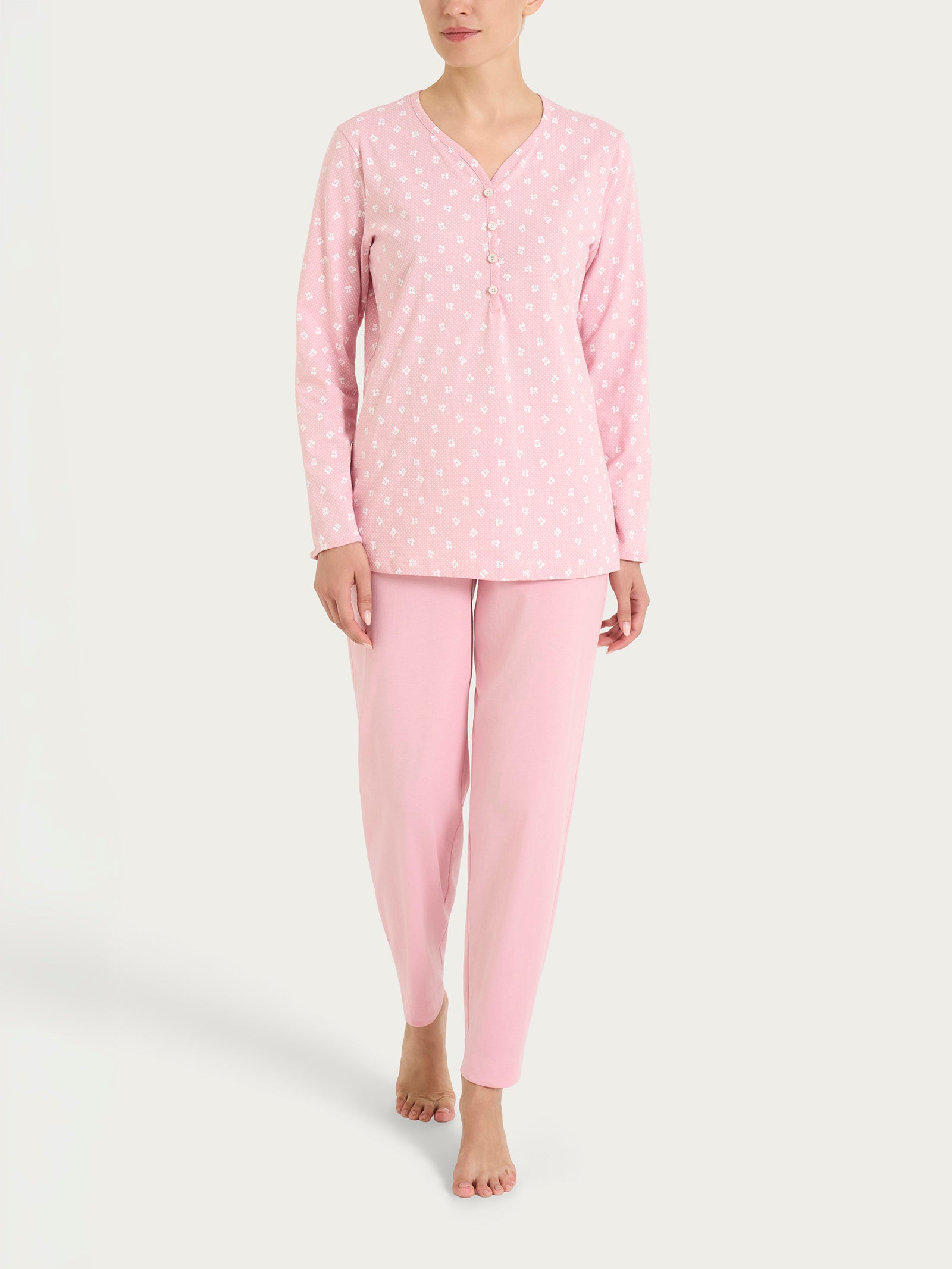 Ragno Sweet Emotion pigiama lungo serafino cotone Cameo Pink