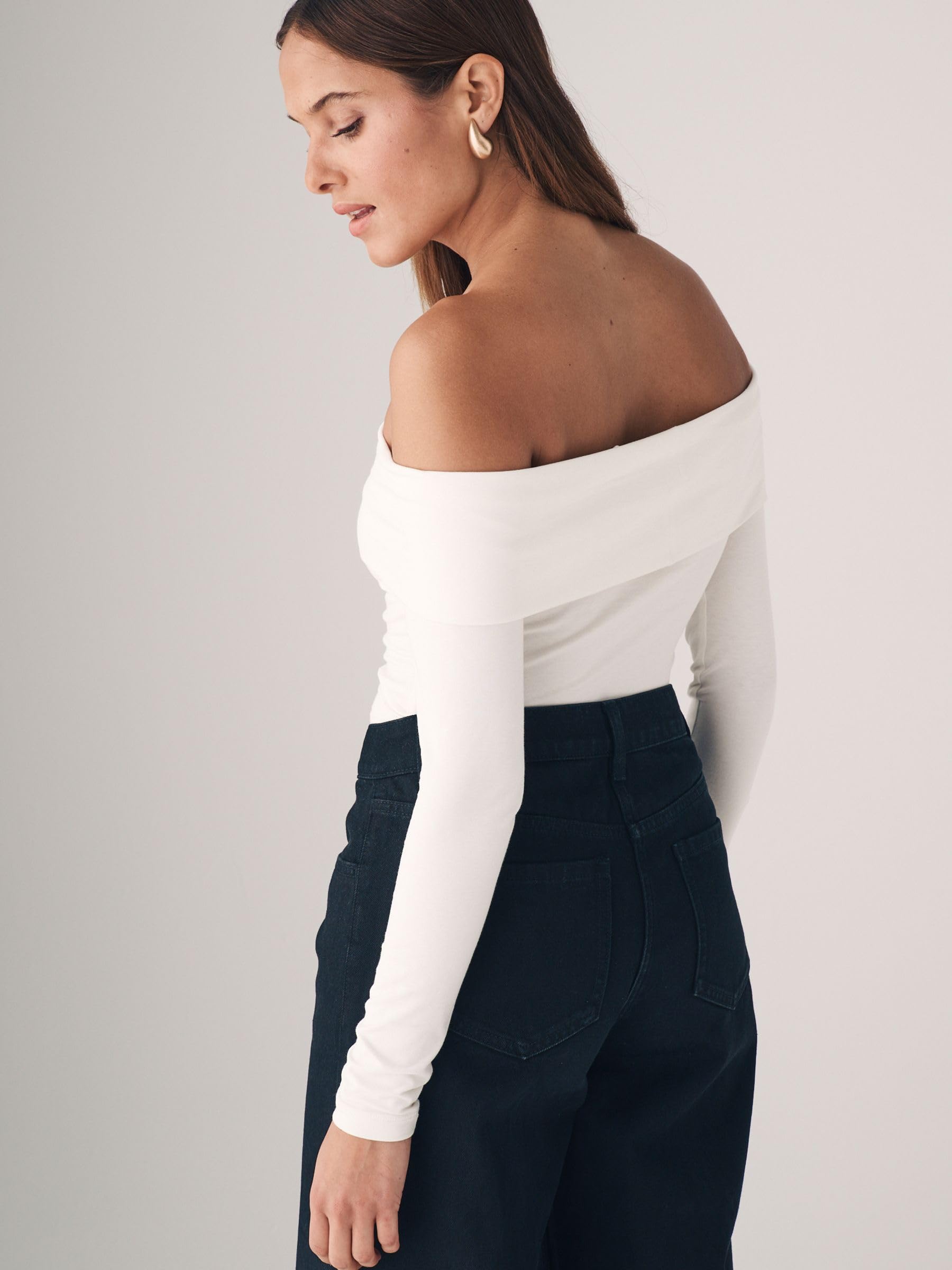 Geo Next The Set 3 top Bardot manica lunga nero bianco grigio cotone