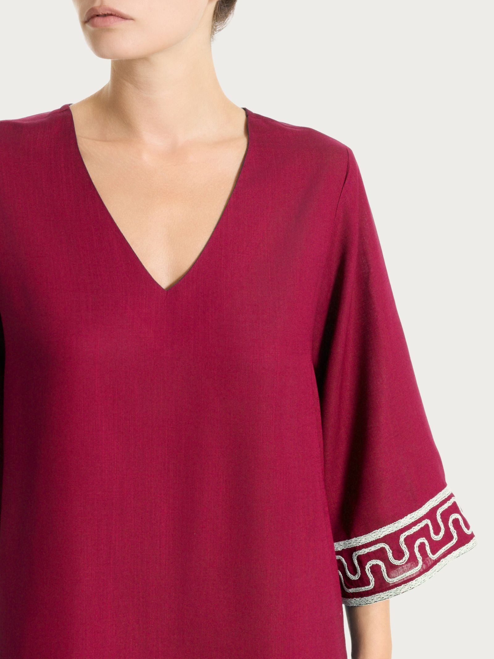 Ragno Compact abito corto mussola beet red scollo a V