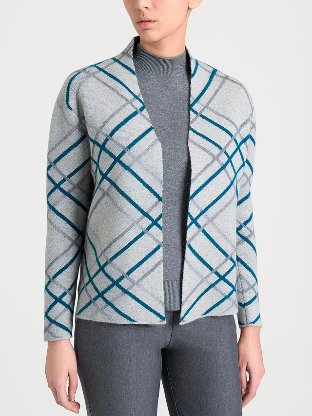 Ragno Natural Soft cardigan aperto check donna Fant.Ghiaia Mel. viscosa