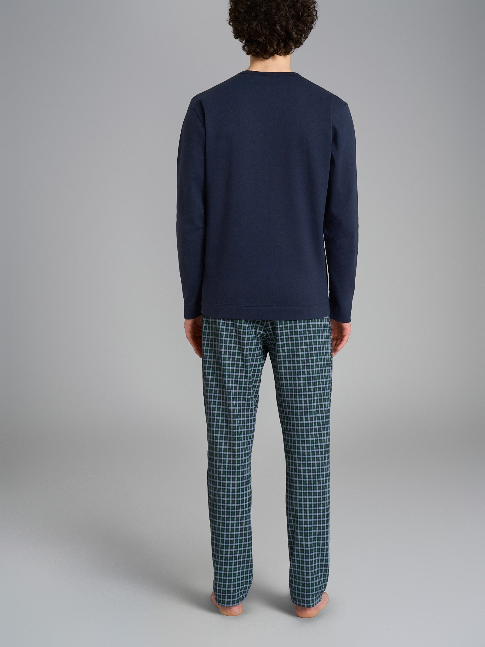 Ragno Pigiama uomo lungo blu cotone interlock tartan