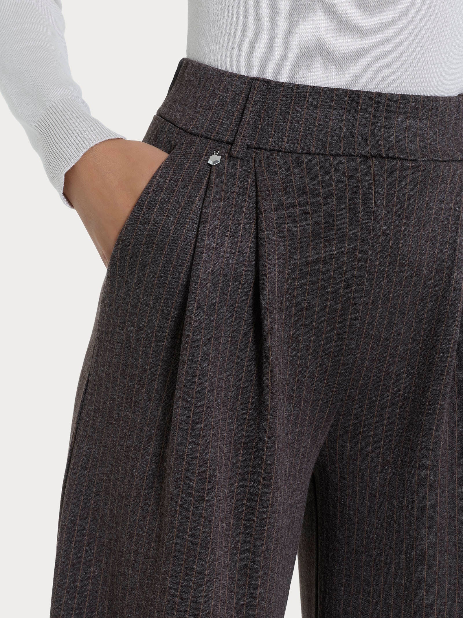 Ragno Eco Jacquard pantalone palazzo gessato Chocolate pinces