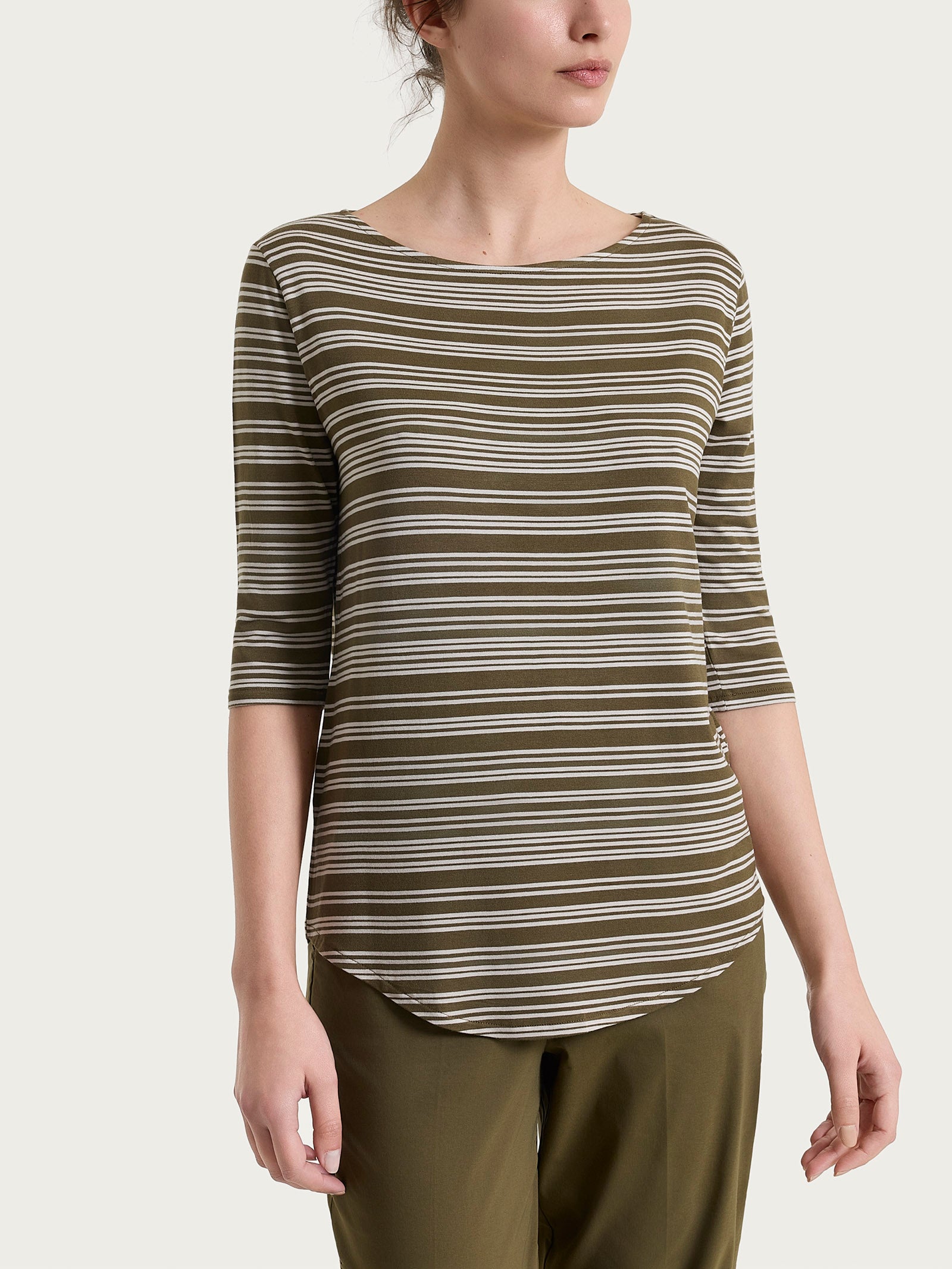 Ragno Viscosa Summer maglietta righe barchetta dark olive