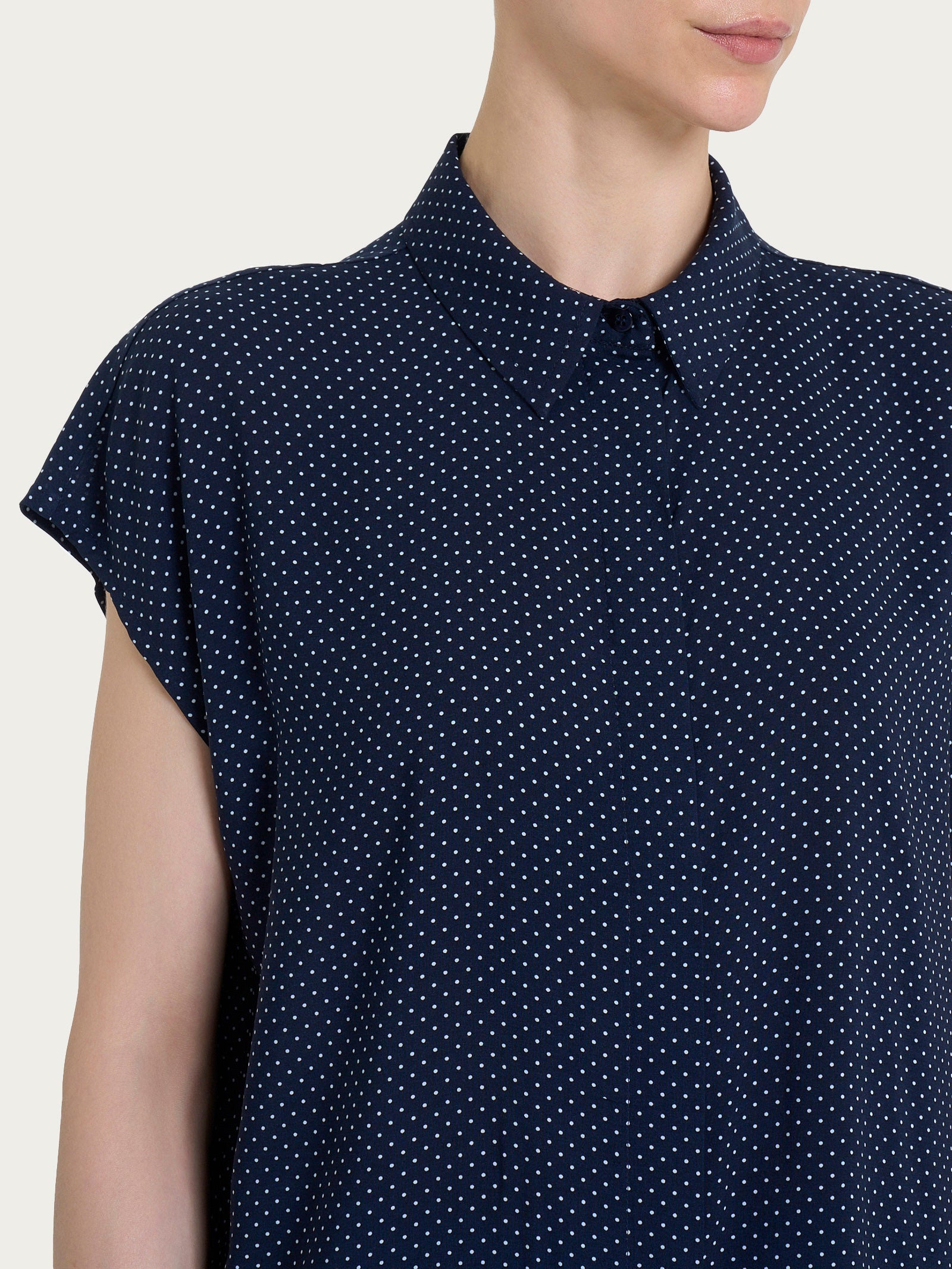 Ragno EcoSeta Camicia Kimono Pois Fantasia Bleu viscosa