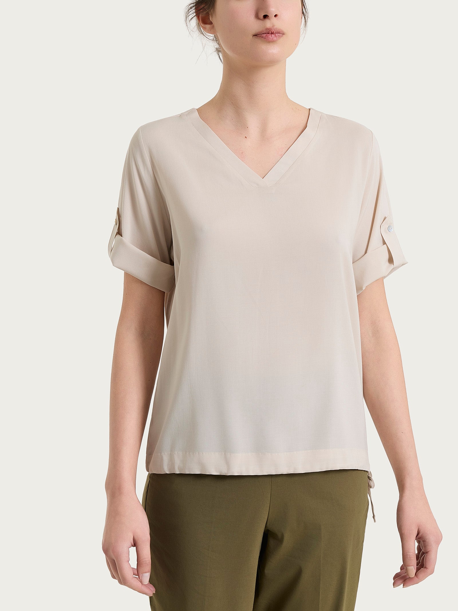 Ragno Voile Stretch blusa donna scollo V champignon
