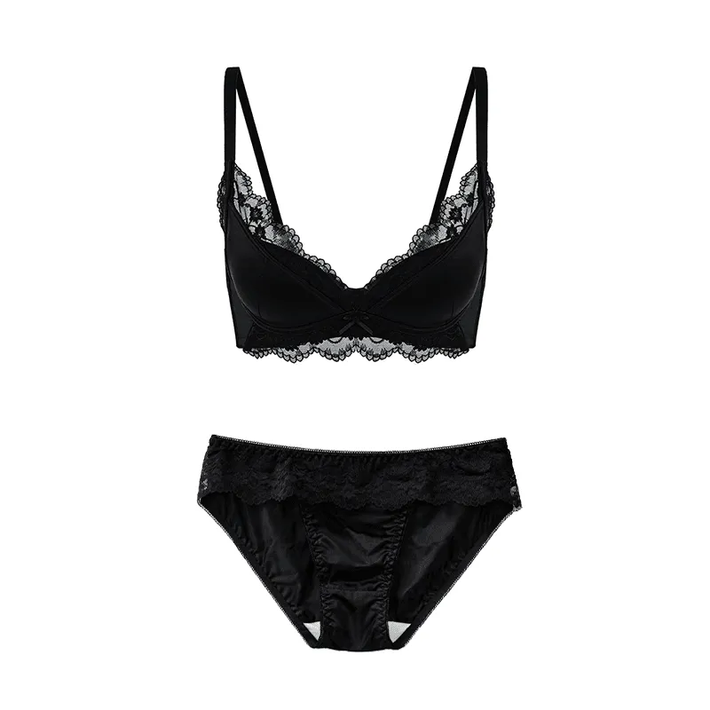 Maria Grazia Severi Midnight completo intimo nero raso e pizzo senza ferretto