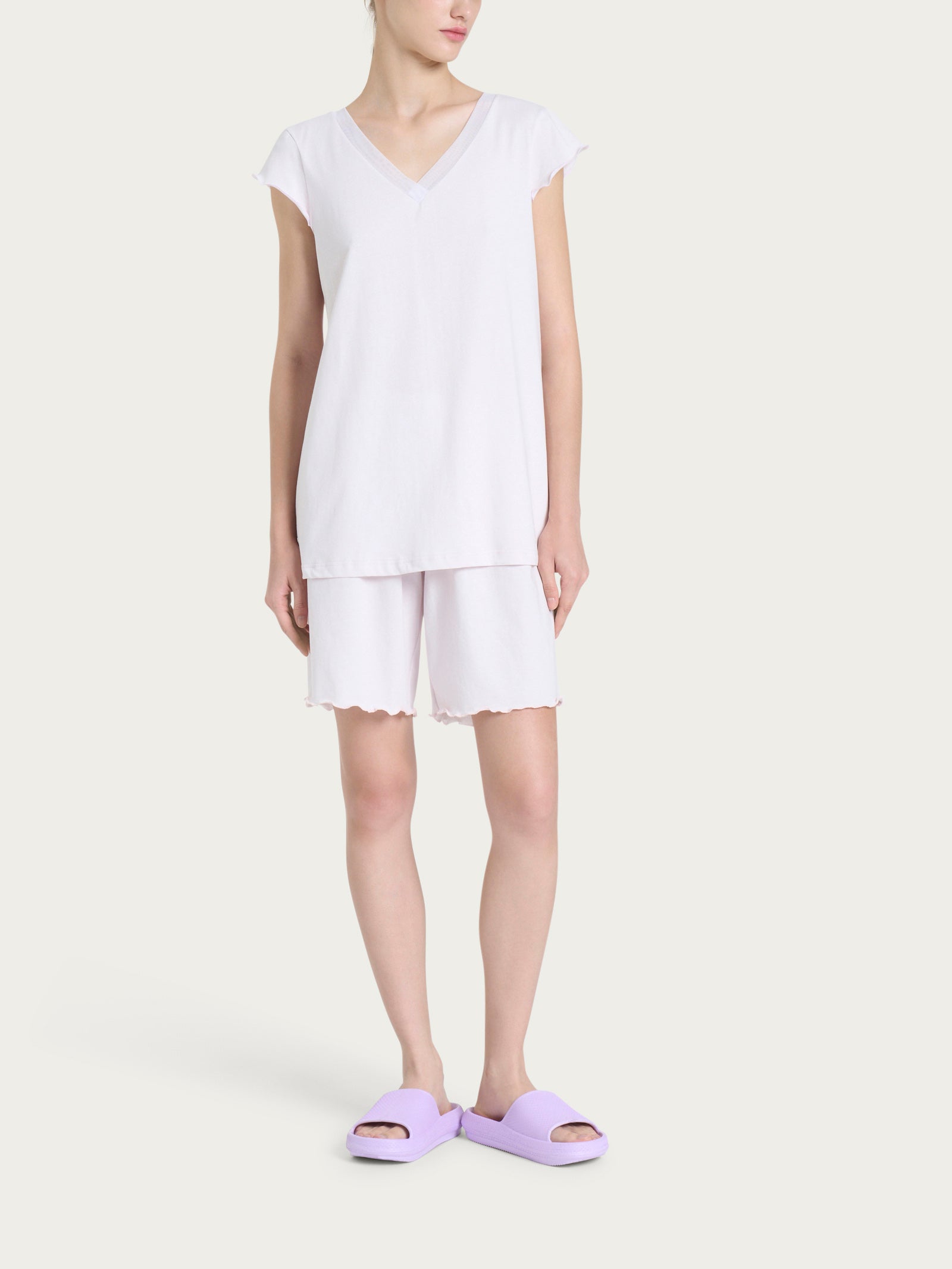 Ragno Pigiama Corto Scollo V Jersey Cotone Orchid Tint