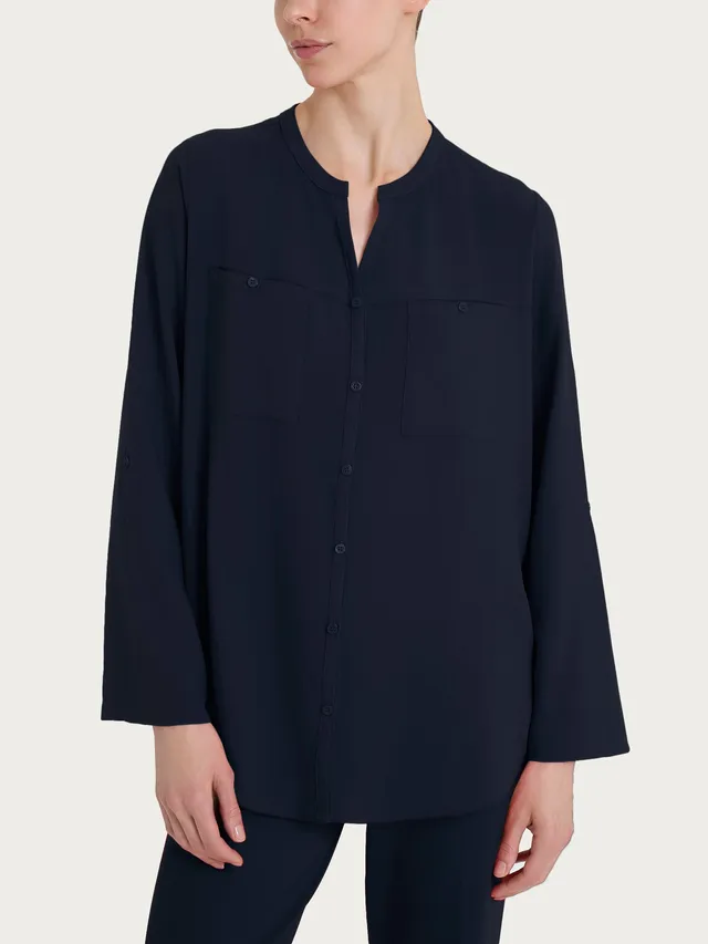 Ragno Camicia Coreana EcoSeta Viscosa Bleu