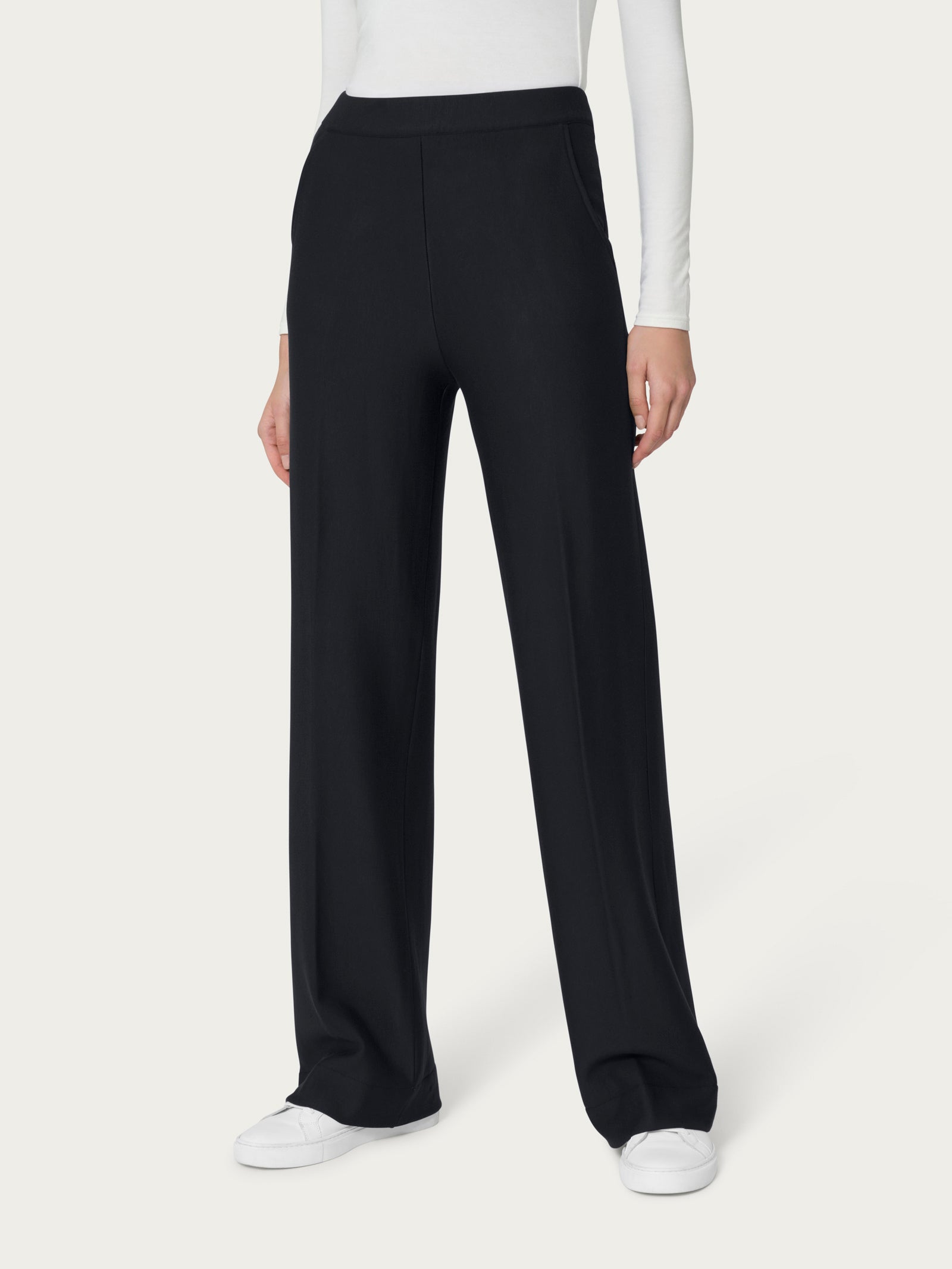 Ragno Comfort Pantalone Palazzo Nero Tasche Felpa Viscosa
