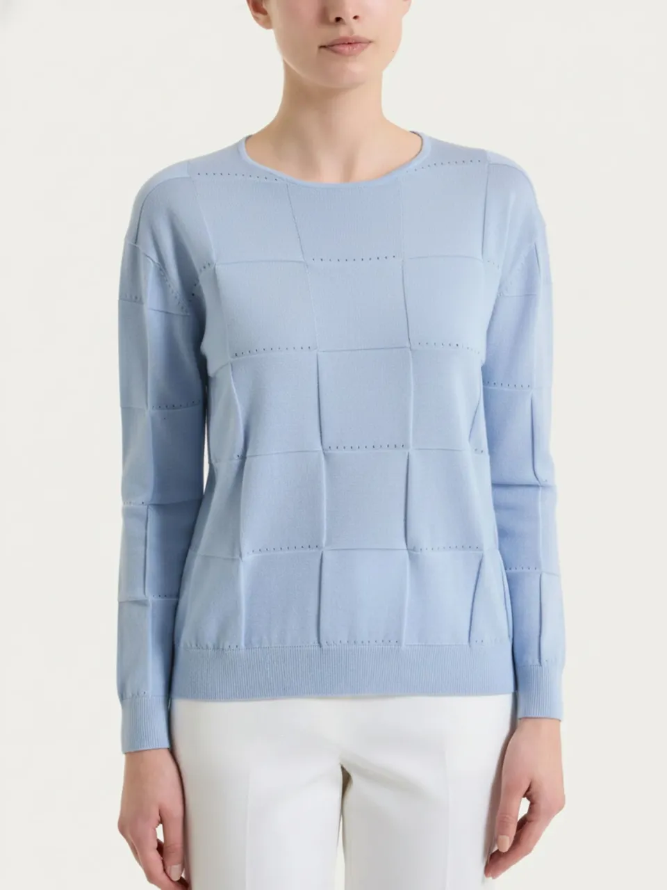 Ragno Puro Cotone Maglia check donna Dusty Blue