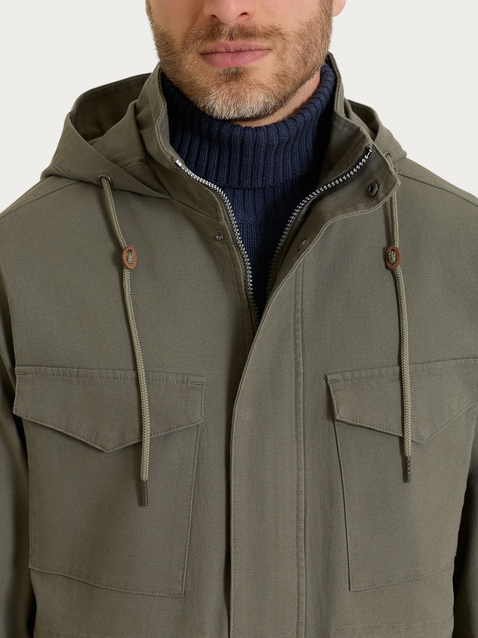 Ragno Canvas Stretch Cappotto Cappuccio Uomo Seagrass
