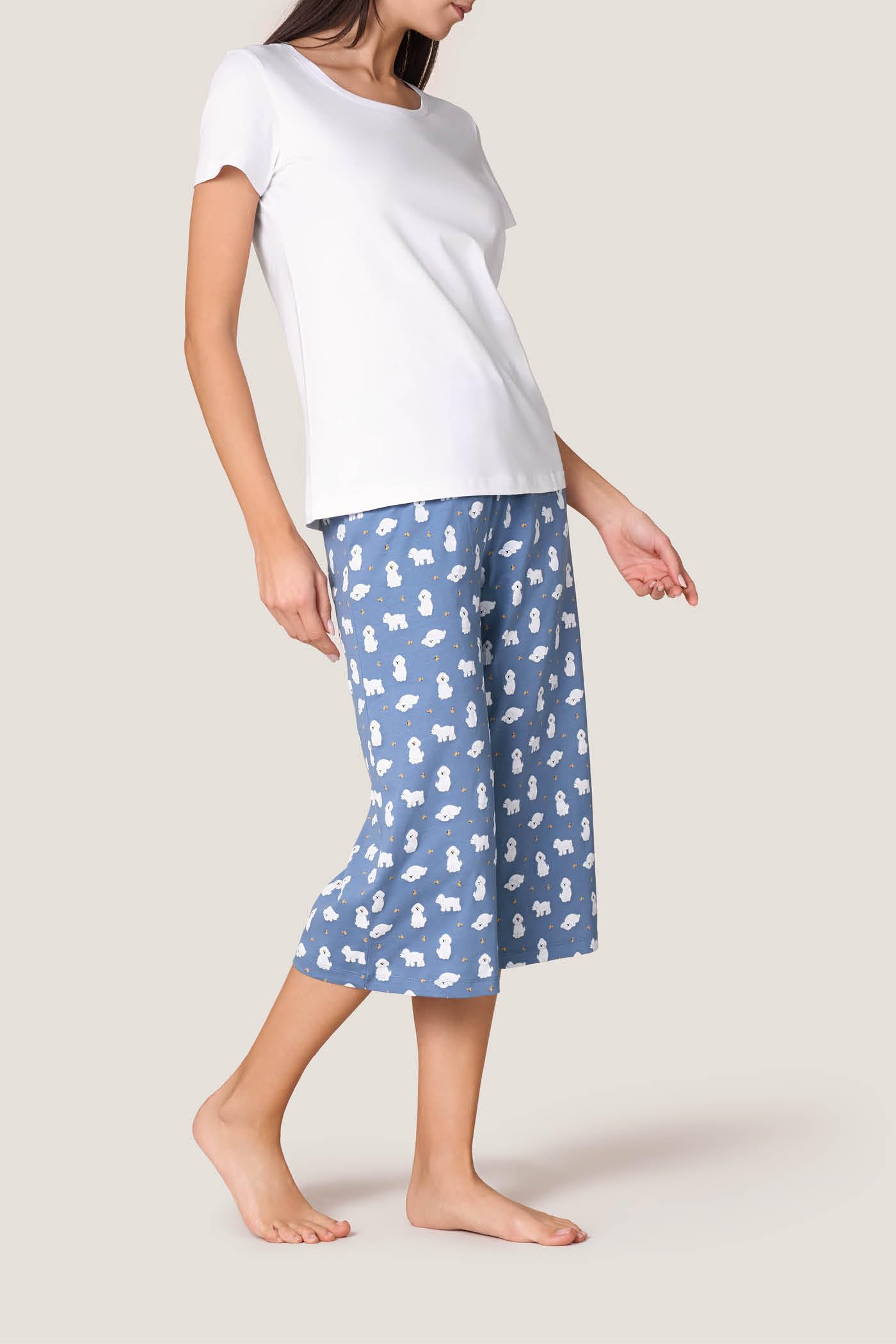 Goldenpoint Pigiama Donna Cotone Culotte Poodle Maniche Corte