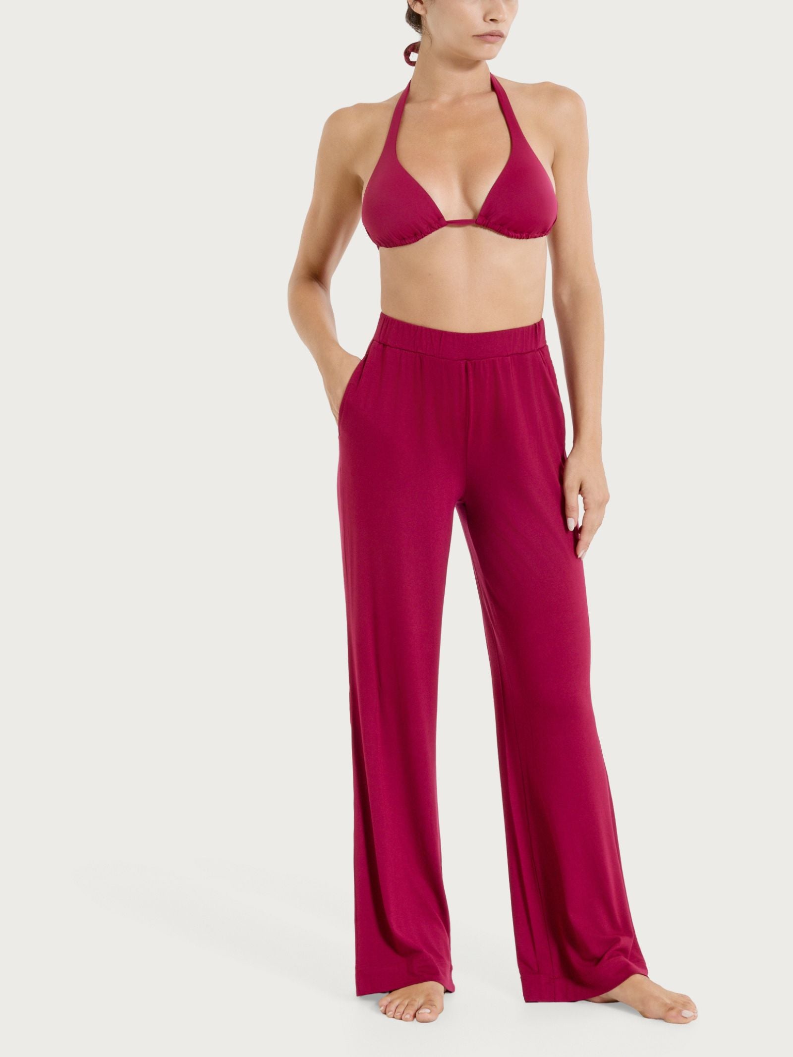 Ragno Viscosa Summer Pantalone ampio pantalone rosso Beet Red