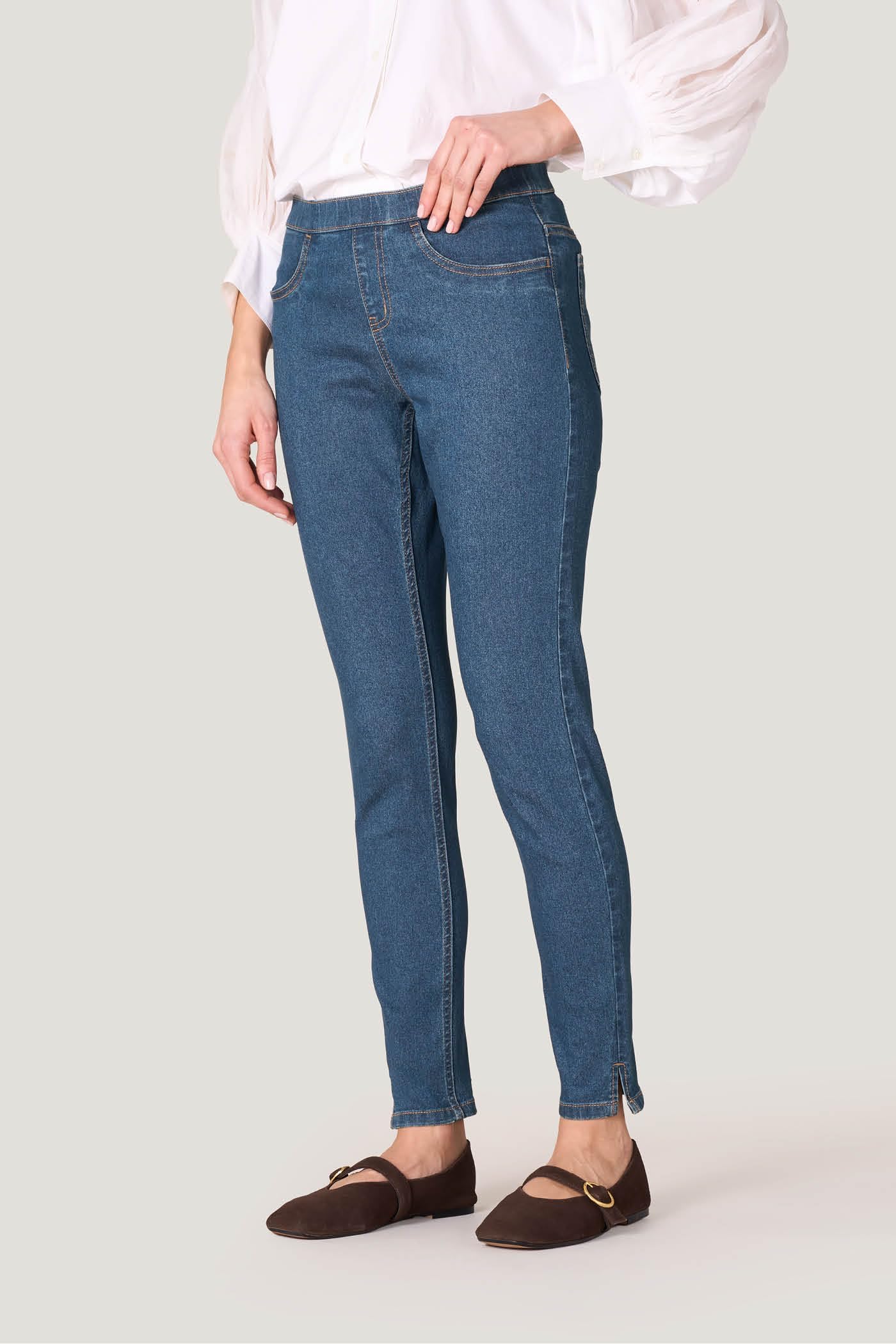 Goldenpoint Jeans Skinny Donna Denim con Spacco Vita Elasticata