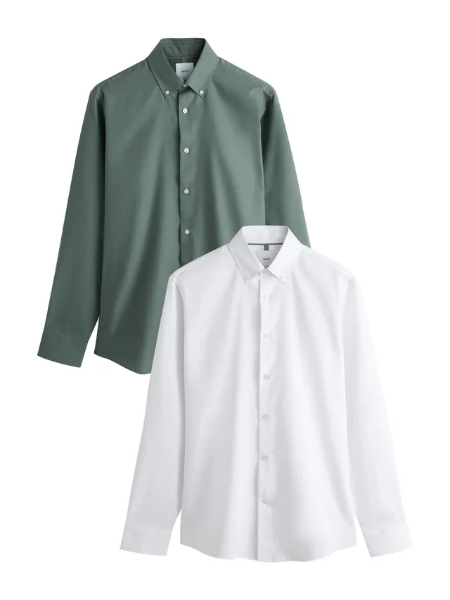 Next camicie uomo maniche lunghe bianco verde 2 pz