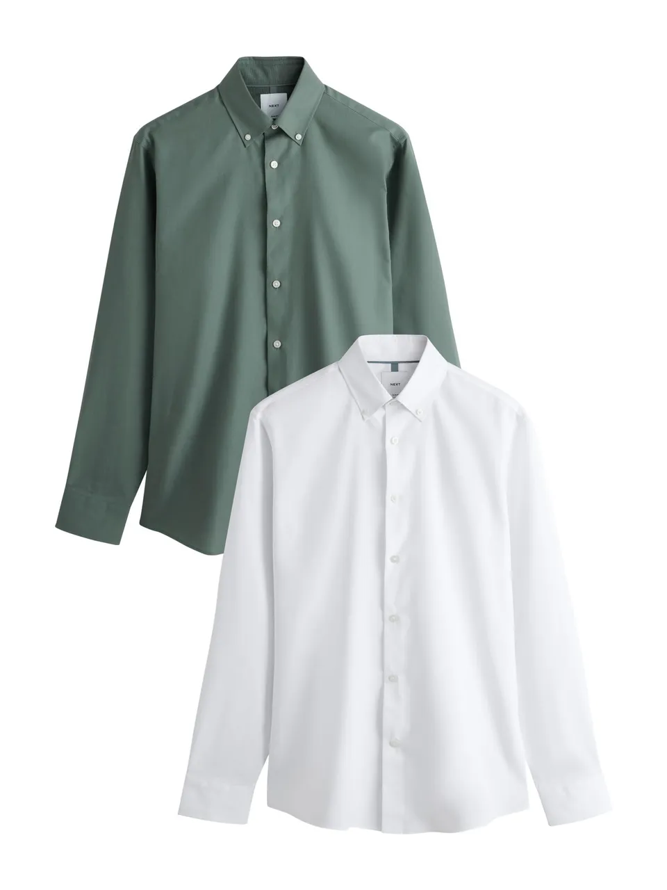 Next camicie uomo maniche lunghe bianco verde 2 pz