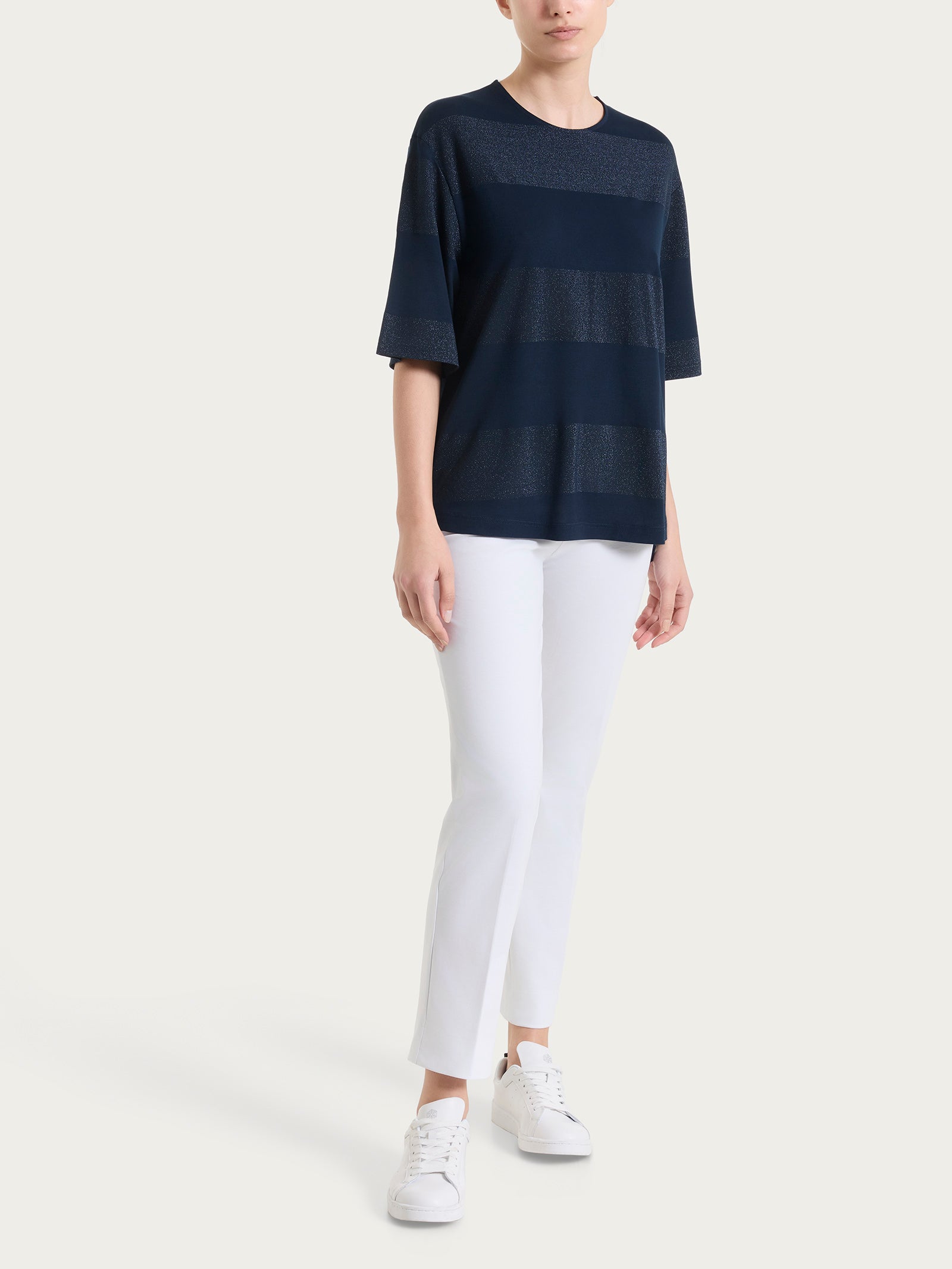 Ragno Summer Light maglietta righe Fant.Bleu manica corta lurex