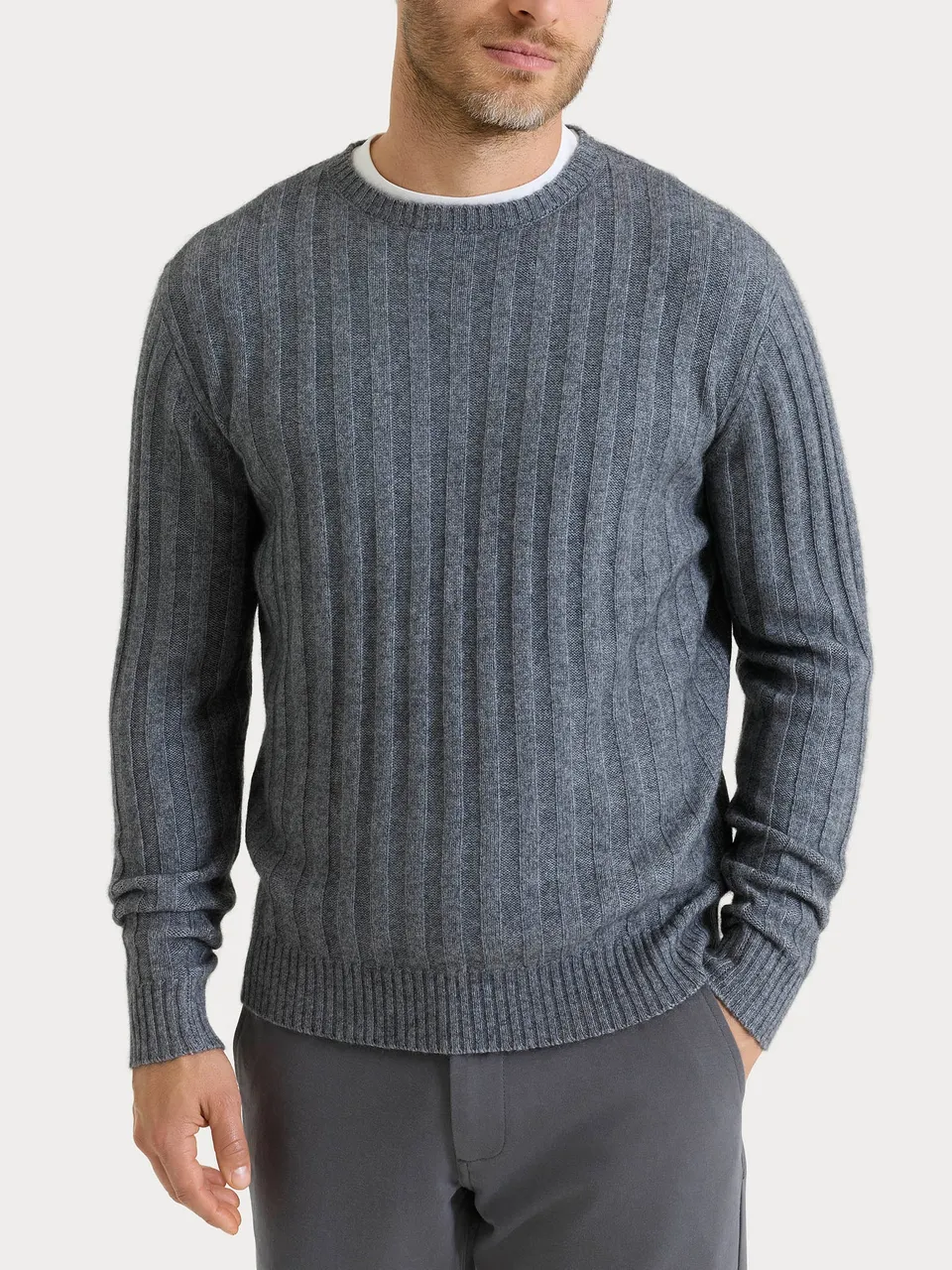 Ragno pull girocollo costa piatta maglia ferro melange calda