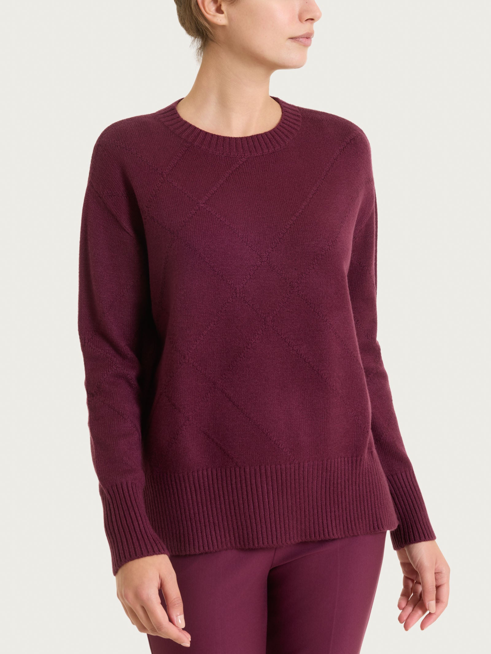 Ragno Super Soft Maglia Girocollo Check Viola Fig Calda
