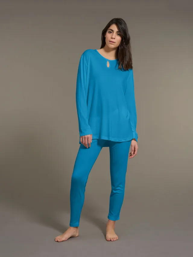 Ragno Micromodal pigiama donna lungo Vallarta Blue scollo goccia