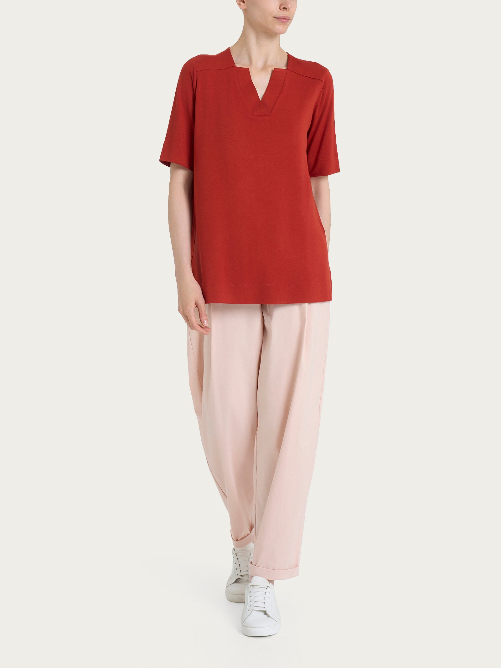 Ragno Maglietta Scollo a V Viscosa Crepe Red Ochre