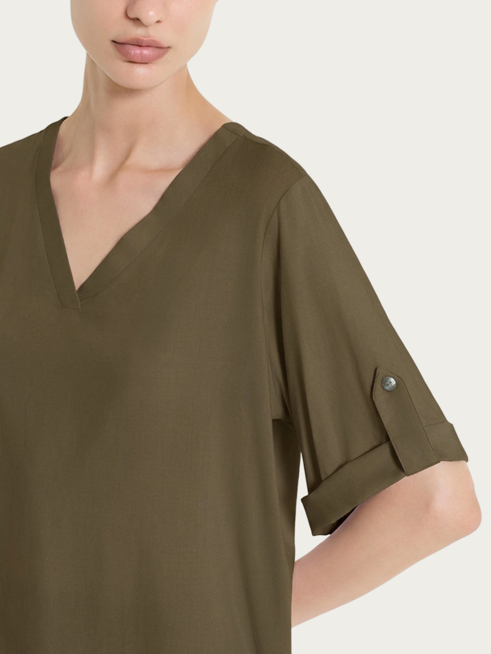 Ragno Voile Stretch Blusa Scollo a V Dark Olive viscosa