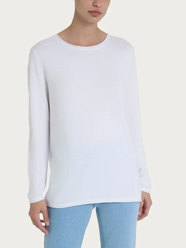 Ragno Summertime maglione girocollo bianco manica lunga viscosa